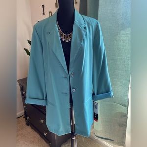 NWT, Sag Harbor Teal Lightweight Relaxed Fit Machine Washable Blazer, Sz. 14